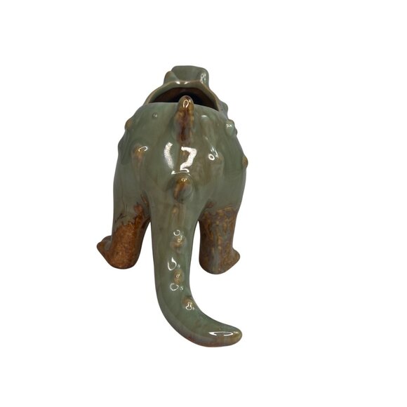 Ceramic Dinosaur Animal Planter Drip Glaze Glossy Finish Green Brown - Picture 4 of 8